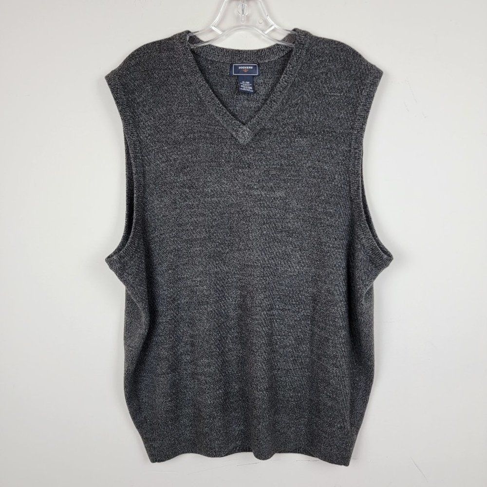 Dockers Black Grey Acrylic Tight Knit V-Neck Sweater Vest Size XL